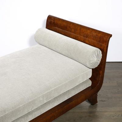 Jules Leleu Art Deco Lupe de Amboyna Wood Taupe Mohair Upholstery Daybed Attr Jules Leleu