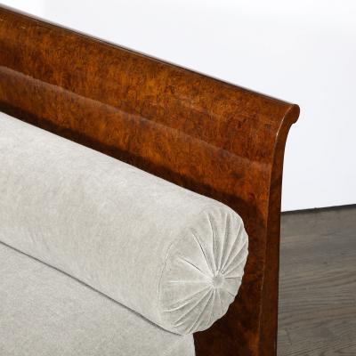 Jules Leleu Art Deco Lupe de Amboyna Wood Taupe Mohair Upholstery Daybed Attr Jules Leleu