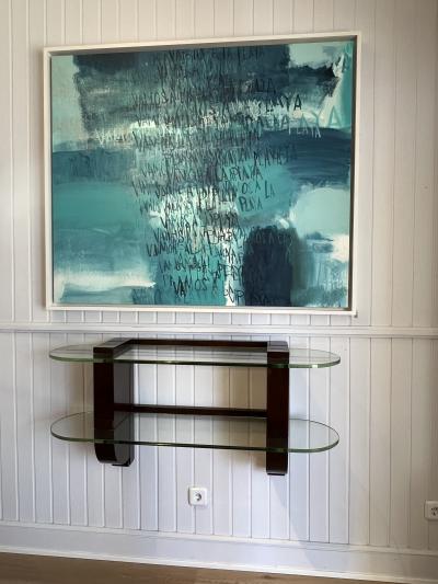 Jules Leleu Art Deco Wall Console by Jules Leleu Signed Wood and Thick Glass circa 1935