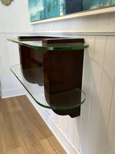 Jules Leleu Art Deco Wall Console by Jules Leleu Signed Wood and Thick Glass circa 1935