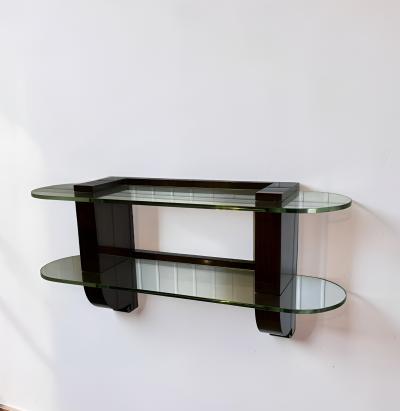 Jules Leleu Art Deco Wall Console by Jules Leleu Signed Wood and Thick Glass circa 1935