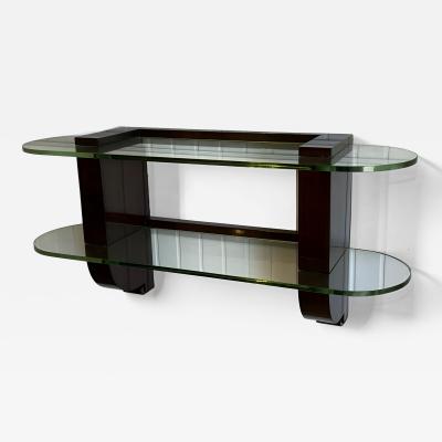 Jules Leleu Art Deco Wall Console by Jules Leleu Signed Wood and Thick Glass circa 1935