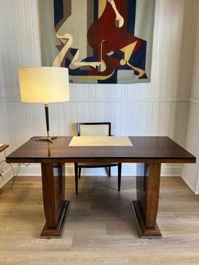 Jules Leleu Art Deco rosewood desk by Jules Leleu with a central parchment writing surface