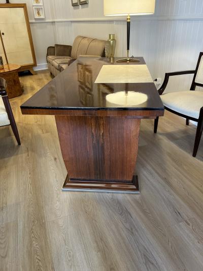 Jules Leleu Art Deco rosewood desk by Jules Leleu with a central parchment writing surface