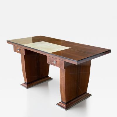 Jules Leleu Art Deco rosewood desk by Jules Leleu with a central parchment writing surface