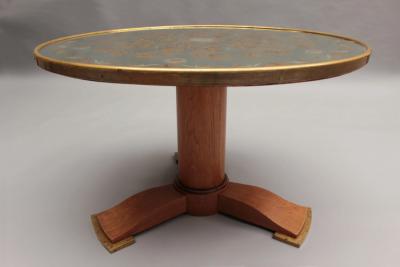 Jules Leleu Fine French Art Deco Oak and Eglomise Mirror Gueridon by Leleu