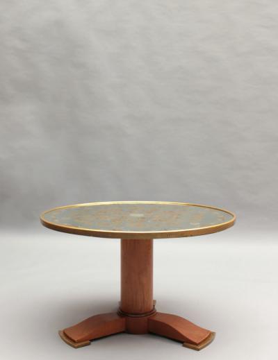 Jules Leleu Fine French Art Deco Oak and Eglomise Mirror Gueridon by Leleu