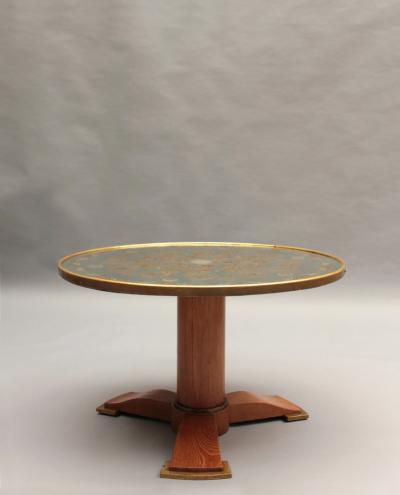Jules Leleu Fine French Art Deco Oak and Eglomise Mirror Gueridon by Leleu
