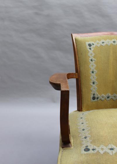 Jules Leleu Fine French Art Deco Walnut Armchair by Jules Leleu