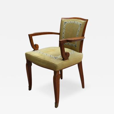 Jules Leleu Fine French Art Deco Walnut Armchair by Jules Leleu