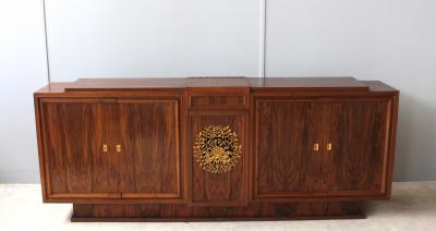 Jules Leleu Fine French Art Deco Walnut Music Stereo Cabinet or Sideboard by Jules Leleu
