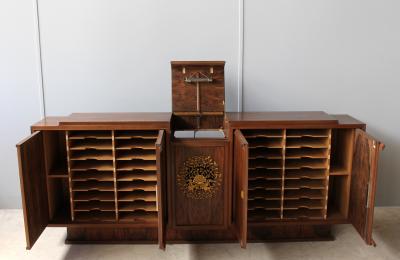 Jules Leleu Fine French Art Deco Walnut Music Stereo Cabinet or Sideboard by Jules Leleu