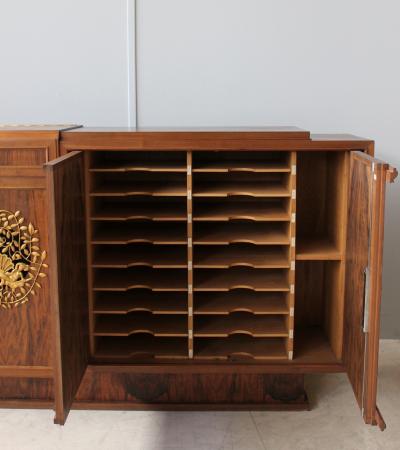 Jules Leleu Fine French Art Deco Walnut Music Stereo Cabinet or Sideboard by Jules Leleu