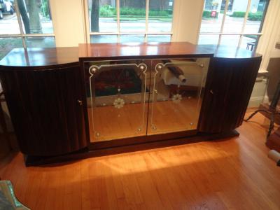 Jules Leleu French Art Deco Credenza with Mirrored Doors After Jules Leleu