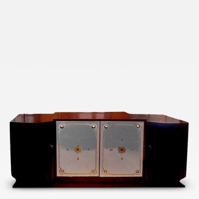 Jules Leleu French Art Deco Credenza with Mirrored Doors After Jules Leleu