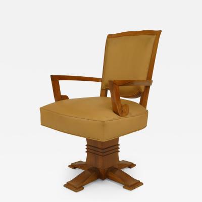 Jules Leleu French Art Deco Mahogany Swivel Chair