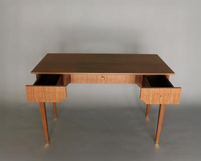 Jules Leleu Jules Leleu A French 1950s 3 Drawer Walnut Writing Table with Brass Details