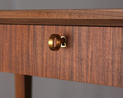 Jules Leleu Jules Leleu A French 1950s 3 Drawer Walnut Writing Table with Brass Details