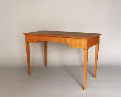 Jules Leleu Jules Leleu A French 1950s 3 Drawer Walnut Writing Table with Brass Details