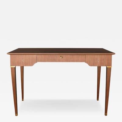 Jules Leleu Jules Leleu A French 1950s 3 Drawer Walnut Writing Table with Brass Details