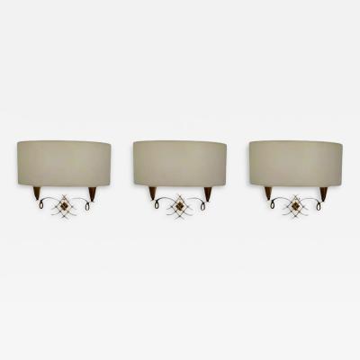 Jules Leleu Jules Leleu Set of 3 Wall Sconces with Shades