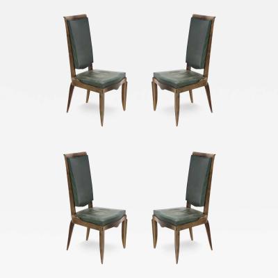 Jules Leleu Jules Leleu Vintage Chairs in Wood and Green Leather
