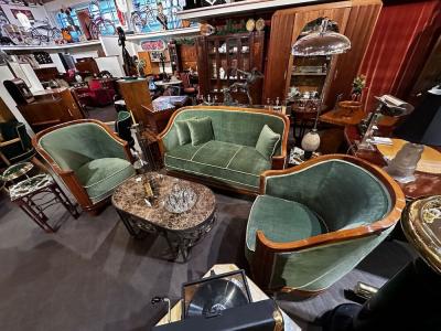 Jules Leleu Jules Leleu Vintage French Art Deco Sofa Suite with Pair of Chairs Restored