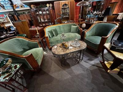 Jules Leleu Jules Leleu Vintage French Art Deco Sofa Suite with Pair of Chairs Restored