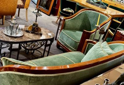 Jules Leleu Jules Leleu Vintage French Art Deco Sofa Suite with Pair of Chairs Restored