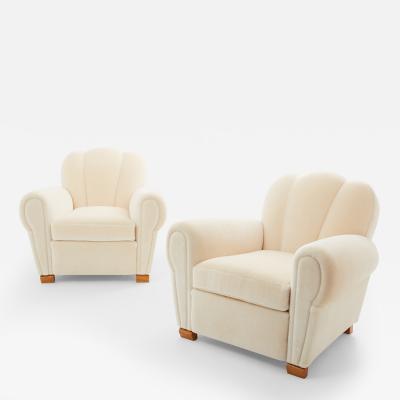 Jules Leleu Jules Leleu pair of club armchairs mohair velvet 1940s