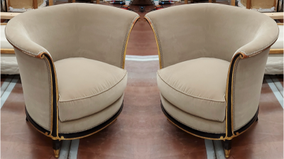 Jules Leleu Jules Leleu rarest documented early Art Deco refined pair of chairs