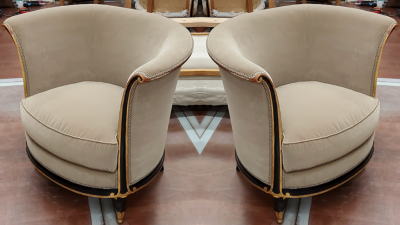 Jules Leleu Jules Leleu rarest documented early Art Deco refined pair of chairs