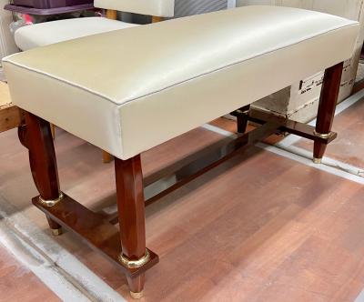 Jules Leleu Jules Leleu rarest mahogany refined bench with silk satin cover