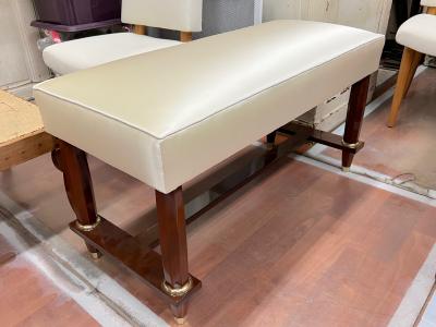 Jules Leleu Jules Leleu rarest mahogany refined bench with silk satin cover