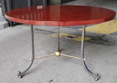 Jules Leleu Jules Leleu red lacquer top coffee table with cannonball gold bronze base