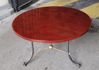 Jules Leleu Jules Leleu red lacquer top coffee table with cannonball gold bronze base
