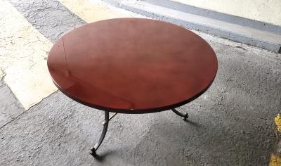 Jules Leleu Jules Leleu red lacquer top coffee table with cannonball gold bronze base
