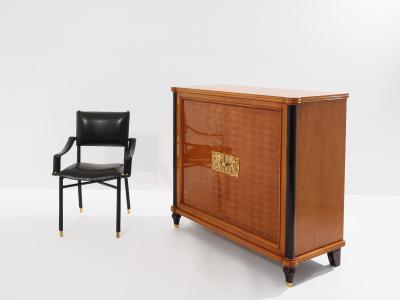 Jules Leleu Jules Leleu two doors cabinet cherry wood marquetry bronze 1940