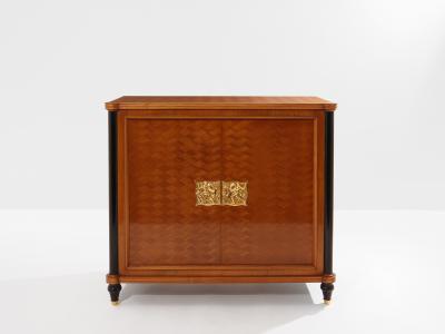 Jules Leleu Jules Leleu two doors cabinet cherry wood marquetry bronze 1940