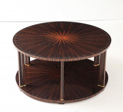 Jules Leleu Leleu Style Macassar Ebony Circular Double Sunburst Coffee Table France