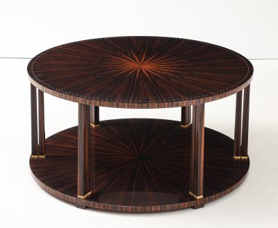 Jules Leleu Leleu Style Macassar Ebony Circular Double Sunburst Coffee Table France