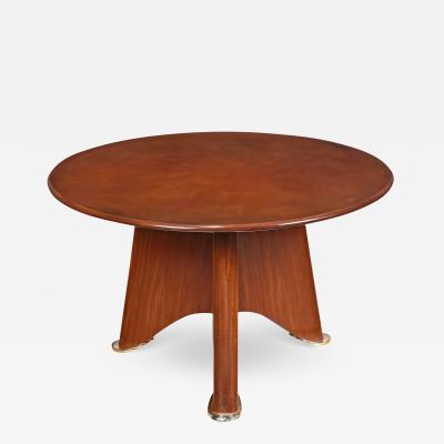 Jules Leleu MAHOGANY AND CLOUDY LACQUER PEDESTAL TABLE BY JULES LELEU