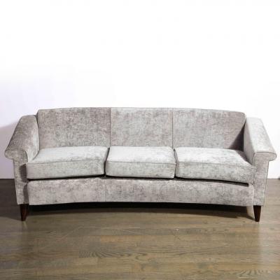 Jules Leleu Mid Century Modern Sofa in Smoked Pewter Velvet Ebonized Walnut by Jules Leleu