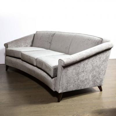 Jules Leleu Mid Century Modern Sofa in Smoked Pewter Velvet Ebonized Walnut by Jules Leleu