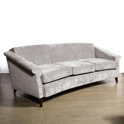Jules Leleu Mid Century Modern Sofa in Smoked Pewter Velvet Ebonized Walnut by Jules Leleu