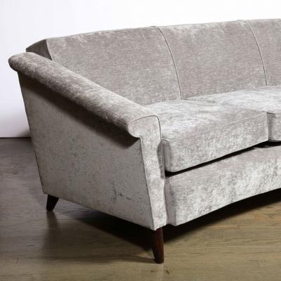 Jules Leleu Mid Century Modern Sofa in Smoked Pewter Velvet Ebonized Walnut by Jules Leleu