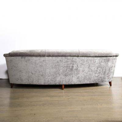 Jules Leleu Mid Century Modern Sofa in Smoked Pewter Velvet Ebonized Walnut by Jules Leleu