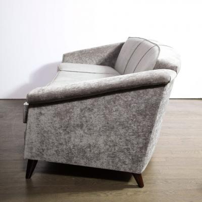 Jules Leleu Mid Century Modern Sofa in Smoked Pewter Velvet Ebonized Walnut by Jules Leleu