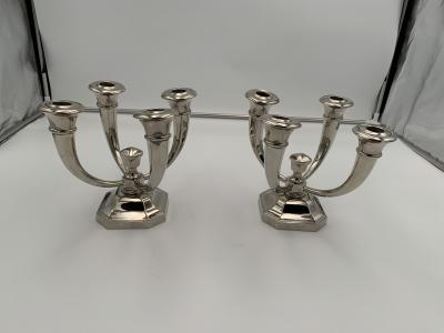 Jules Leleu Pair of Art Deco Candlesticks by J Leleu Nickeled Bronze France circa 1930