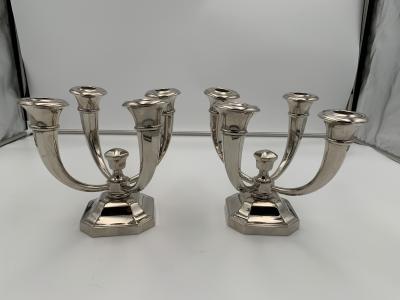 Jules Leleu Pair of Art Deco Candlesticks by J Leleu Nickeled Bronze France circa 1930